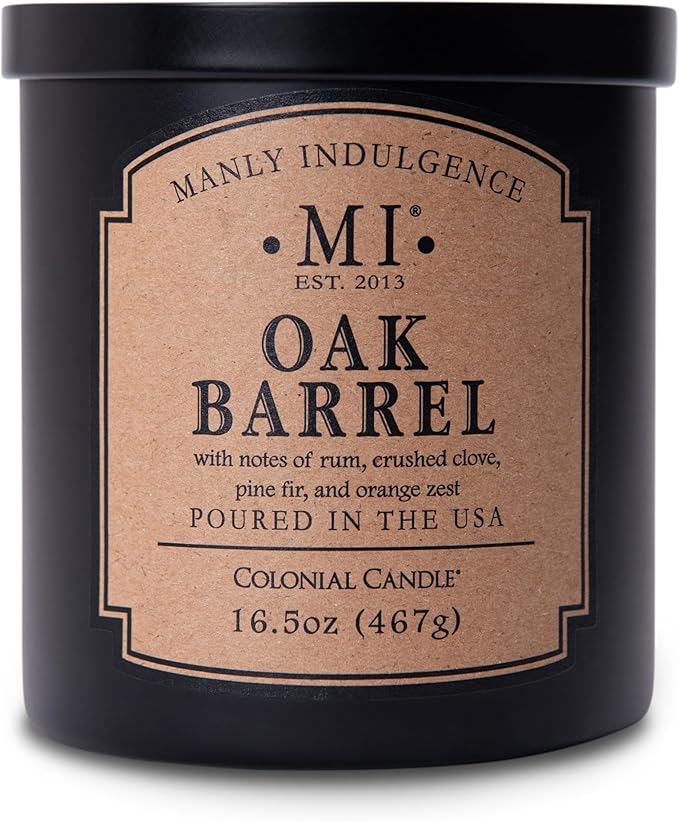 Manly Indulgence Oak Barrel Scented Candles for Men, 16.5 oz Single Wick, Premium Soy Blend Wax, 60H Burn, Candles for Home Scented – Made in The USA - Bloomnest