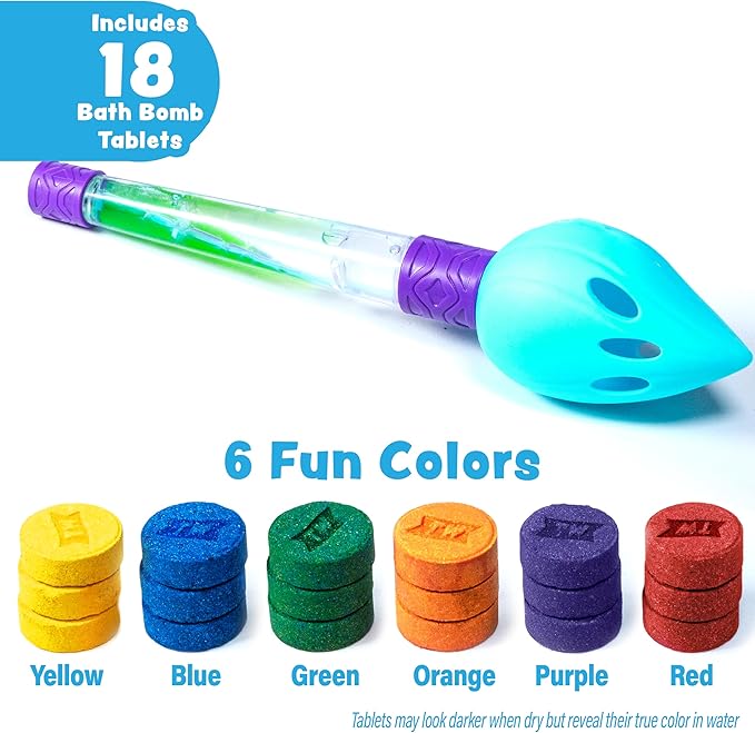 Tub Works® Bath Color Brush™ Kids Bath Bomb Set | Nontoxic & Fragrance-Free | Use Brush to Paint Water with Vibrant, Fizzing Colors | Fun BathBombs for Kids Bath | Creative Bathtub Toys for Toddlers - Bloomnest
