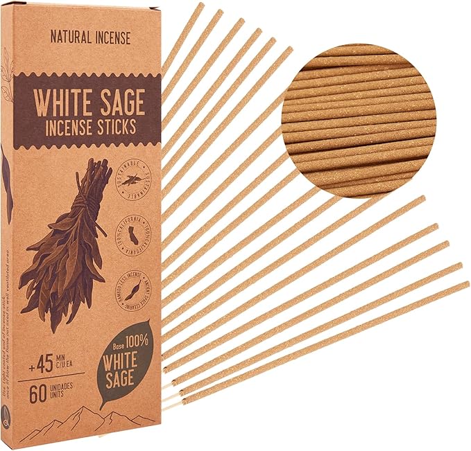 White Sage Incense Sticks - Total 60 Insence-Sticks - Smudging Incense for Positive Energy & Spiritual Cleansing