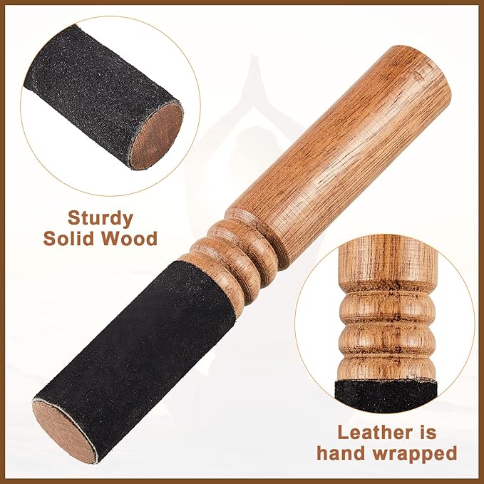 Nuanchu 2 Pieces Tibetan Singing Bowl Mallet Suede Wooden Striker Leather Wrapped Meditation Mallet Sound Bowl Stick Buddha Musical Instruments for Buddhist Meditation Yoga Chime (Black and Brown) - Bloomnest