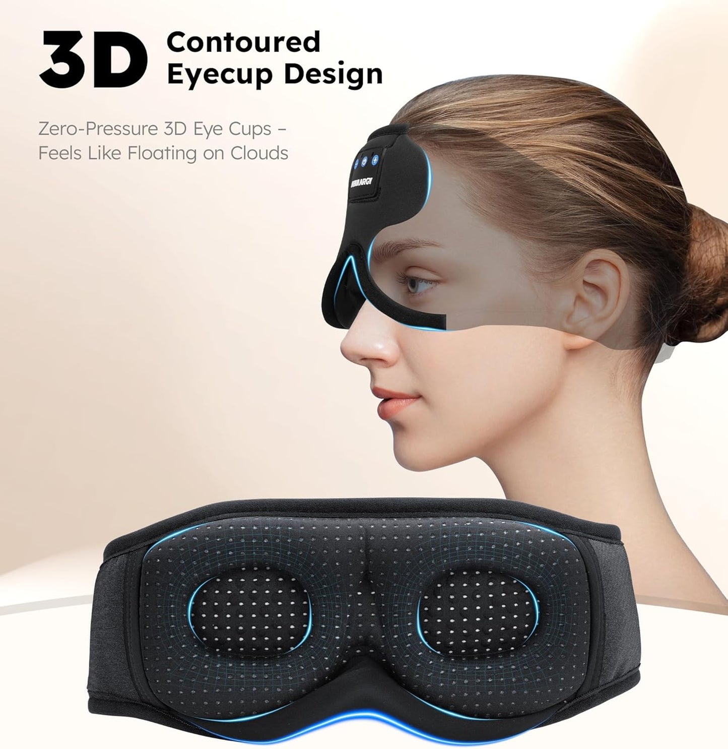 Ice Silk Sleep Mask with Headphones, Sleep Headphones for Side Sleeper with 3D Cups, Bluetooth 5.4 Sleeping Eye Mask, Total Blackout Sleeping Headphones for Women Men(Black)