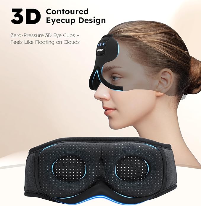 Ice Silk Sleep Mask with Headphones, Sleep Headphones for Side Sleeper with 3D Cups, Bluetooth 5.4 Sleeping Eye Mask, Total Blackout Sleeping Headphones for Women Men(Black) - Bloomnest