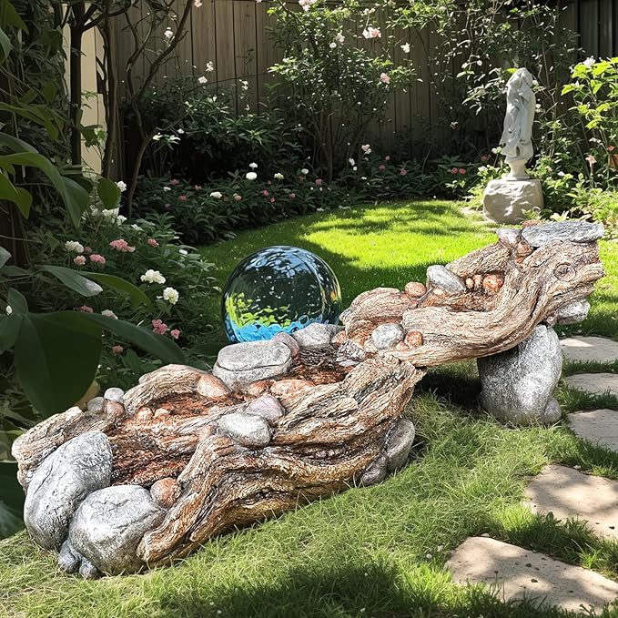 60" Long Cascading Outdoor Rock Water Fountain, 5-Tier Tranquil River Waterfall, Realistic Rock Design, Serene Flowing Water Sound for Outdoor Garden, Patio, Landscaping, Home Decor - Bloomnest