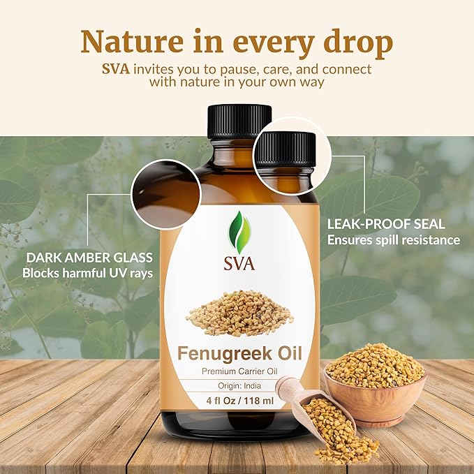SVA Fenugreek Oil 4oz (118ml) Premium Carrier Oil with Dropper for Hair Care, Hair Oiling, Scalp Massage & Skin Care - Bloomnest