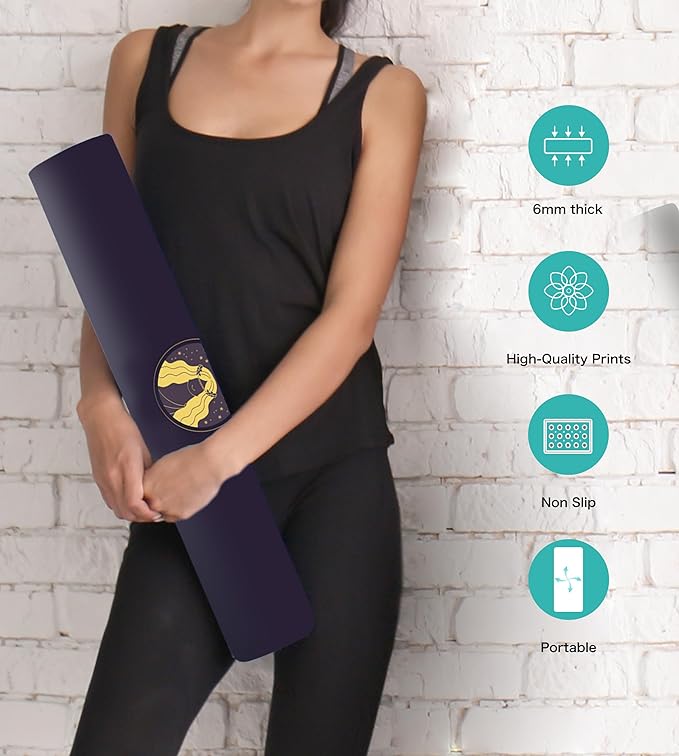 Non Slip Yoga Mat TPE Workout Mat for Men Women, Thick Workout Mat with Carrying Strap, Fitness Mats for Exercise, Yoga, Fitness, Pilates, Floor Workouts (72" x 24" x 6mm) - Bloomnest