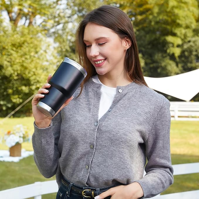 MEWAY 30oz Insulated Tumbler With Lids and Straws,Stainless Steel Double Vacuum Coffee Tumbler Cup, Brush, Durable Powder Coated Coffee Cup for Cold & Hot Drinks, Office, Travel(Black,4 PACK) - Bloomnest