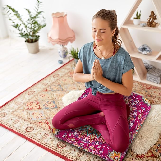 Mandala Meditation Cushion, Boho Meditation Mat, Meditation Pillows for Sitting on Floor, Cushions for Sitting in Home and Outdoor, Square Floor Pillows Cushion Seating for Yoga 22'' X 22'' - Bloomnest