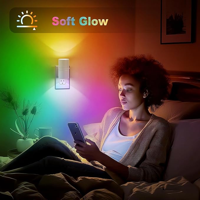JandCase Color Night Light, LED Night Lights Plug into Wall, Color Changing Nightlight RGB with Light Sensor,Kids Gifts, Halloween, Christmas, Holiday, Hallway Bedroom Kids Room, 2 Pack - Bloomnest