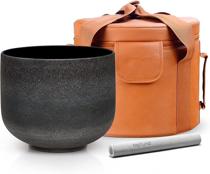 TOPFUND Black E Note Crystal Singing Bowl Solar Plexus Chakra 10 inch with Artificial Leather Carrying Case and Suede Mallet