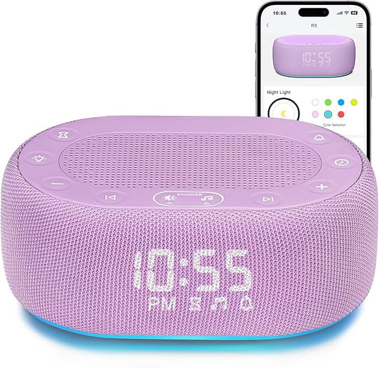 1Mii White Noise Sound Machine for Sleep, Pink Noise Machines for Baby Adults Sleeping, 18 Soothing Sounds with 7-Color Night Light, Timer, Alarm Clock, 16 Volume Levels, Remote App Control - Purple - Bloomnest