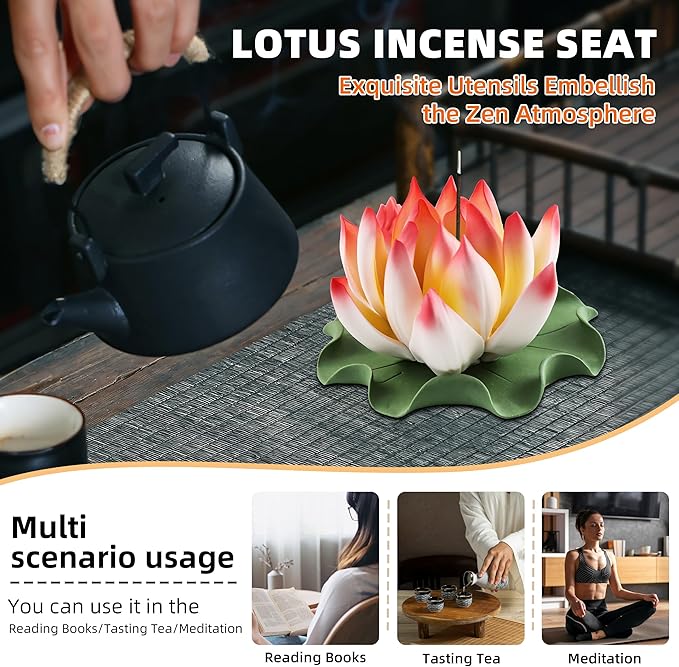 Lotus Incense Burner - Incense Burner Holder for Home Incense Holder Decor Incense Holder for Sticks Yoga, SPA (Z2-Red Yellow) - Bloomnest