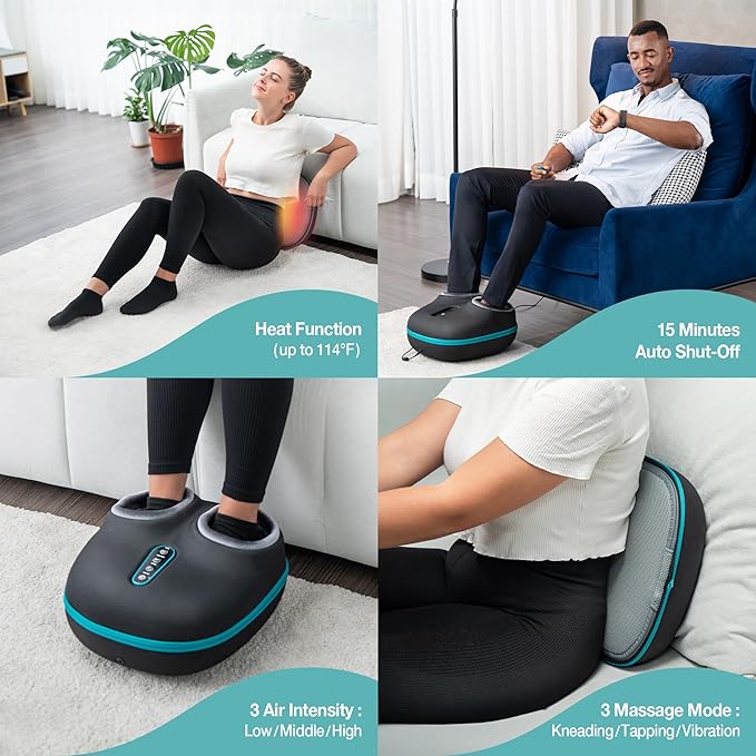 2-in-1 Shiatsu Foot and Back Massager with Heat, Foot Warmer Heating Pad for Circulation and Pain Relief, Plantar Fasciitis, Neuropathy, Adjustable Kneading Massagers, Gifts for Women,Men - Bloomnest