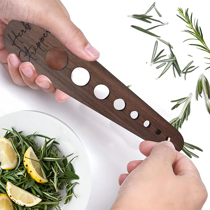 Herb Stripper Tool – Natural Wood Leaf Remover with 8 Hole Sizes, Laser Engraved Kitchen Gadget for Parsley, Thyme, Rosemary – Gift for Home Cooks & Gardeners - Bloomnest