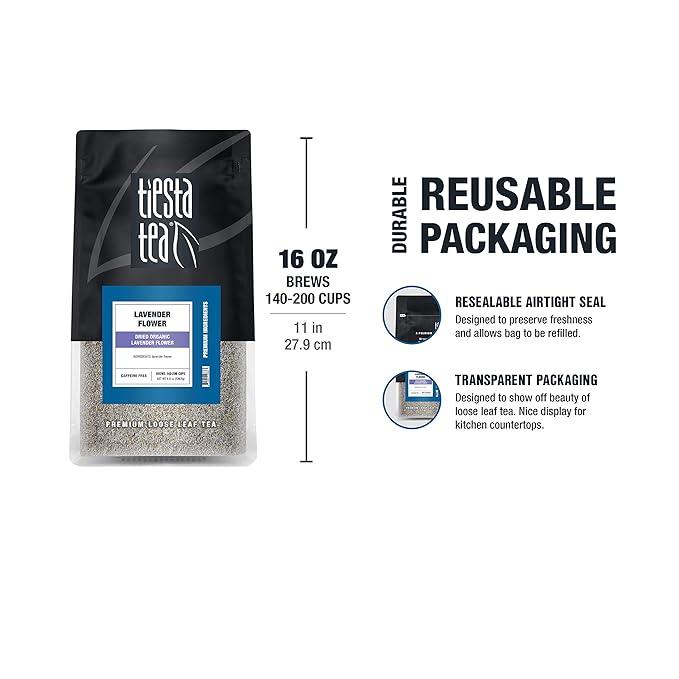 Tiesta Tea - Dried Organic Lavender Flower, Loose Leaf, Premium Non-Caffeinated Blend, Make Hot or Iced, Raw Edible Lavender Buds, Rich Flavors, 8oz Resealable Bulk Pouch - Bloomnest