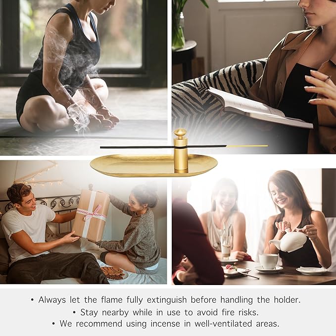 Brass Incense Holder with Tray Set – Zen Meditation Incense Stick Holder, Decorative Copper Incense Burner for Sticks, Elegant Spiritual and Aesthetic Home Decor for Gift Woman - Bloomnest