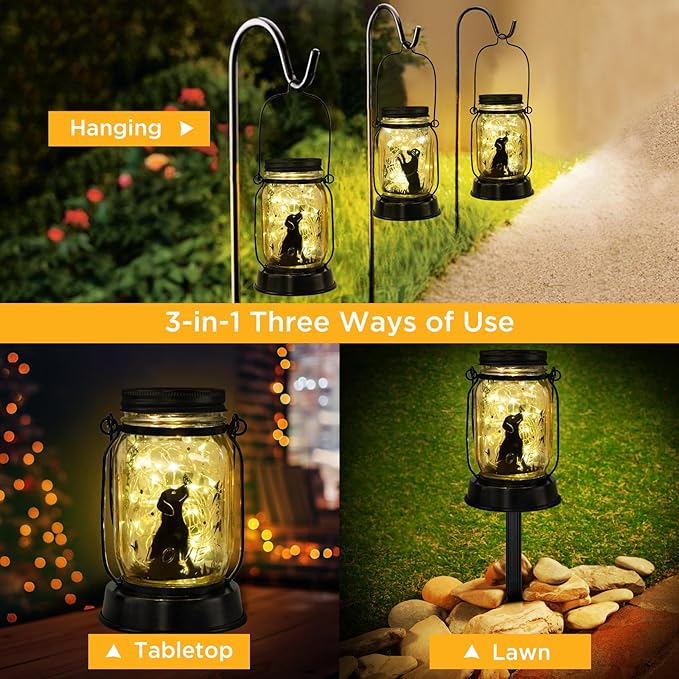 kyoryuger Dog Solar Lanterns 3in1 Dog Light Garden Decor Gifts for Women Mom Grandma Unique Teen Girl Gifts for Dog Lovers Decorative Pet Memory Lanterns for Yard Lawn Patio 2 Pack - Bloomnest
