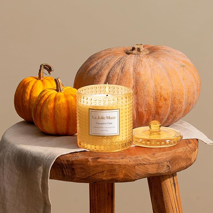 LA JOLIE MUSE Pumpkin Chai Candle| Spicy Chai & Vanilla | 10 oz Soy Wax Candle | 55 Hours Clean Burn | Elegant Home Décor & Hosting Gift - Bloomnest