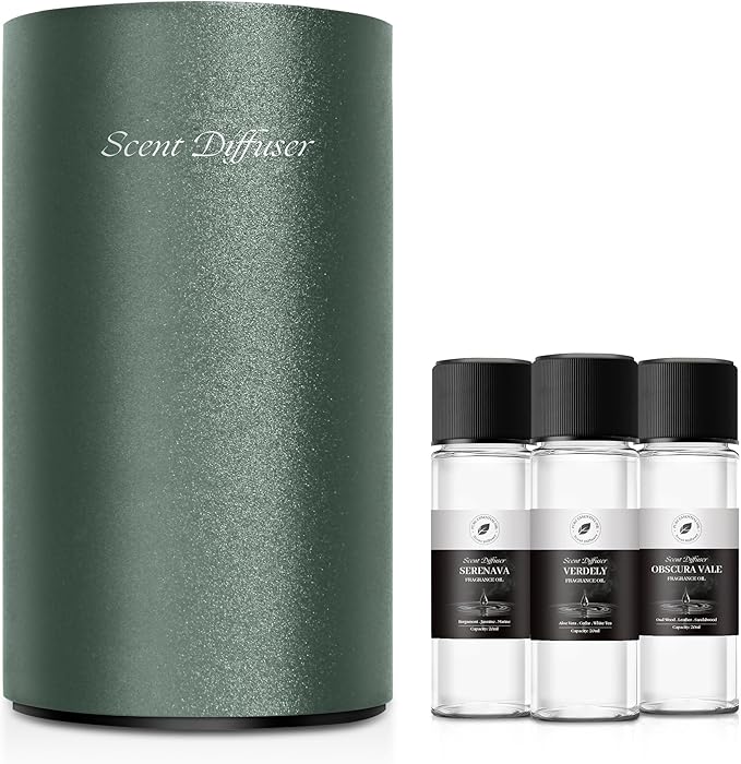 Waterless Essential Oil Diffuser Starter Kit - No Water Needed, Battery Operated Mini Scent Air Machine, Included 3x20ML Essential Oils, Portable Aromatherapy Diffuser for Home & Car & Office, Green - Bloomnest