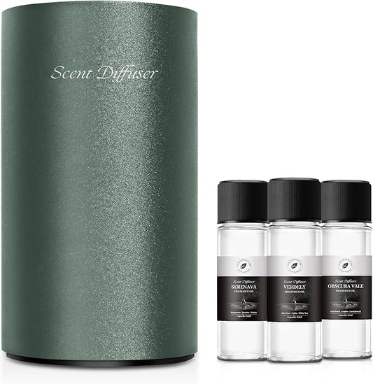 Waterless Essential Oil Diffuser Starter Kit - No Water Needed, Battery Operated Mini Scent Air Machine, Included 3x20ML Essential Oils, Portable Aromatherapy Diffuser for Home & Car & Office, Green - Bloomnest