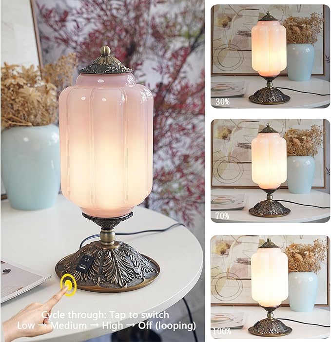 Vintage Purple Glass Touch Table Lamp, Elegant MilK Glass Bedside Desk Lamp 3 Way Dimmable with USB C+A Charging Ports - Bedroom Nightstand & Living Room Essential, 4W Bulb Included (Purple, 6.5) - Bloomnest