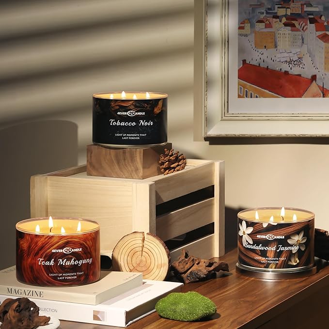 Soy Wax Blend Candle for Home, 4-Wick Candles in Teakwood & Mahogany Scented, Aromatherapy Candles Gift for Parties, Relaxing, Over 50 Hours of Burn Time, 18oz - Bloomnest