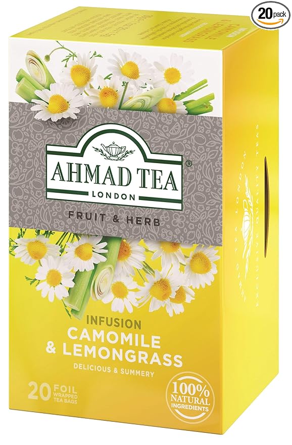 Ahmad Tea Herbal Tea, Camomile & Lemongrass Teabags, 20 ct (Pack of 1) - Decaffeinated & Sugar-Free - Bloomnest