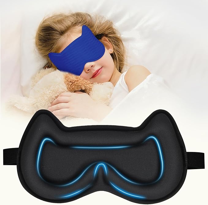 Kids Sleep Mask Eye Mask: 3D Contoured Cup Sleeping Masks, Blindfold with Adjustable Strap, Kids Eye Cover for Boys, Girls, Teens, Pressure-Free with Memory Foam Face Mask for Sleeping (Royal Blue) - Bloomnest