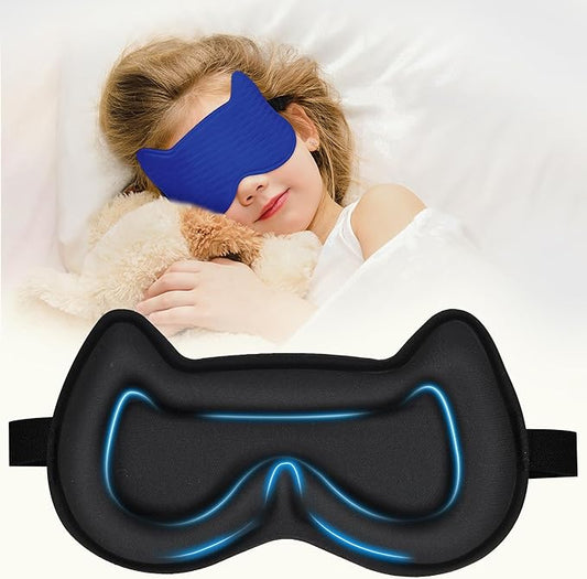 Kids Sleep Mask Eye Mask: 3D Contoured Cup Sleeping Masks, Blindfold with Adjustable Strap, Kids Eye Cover for Boys, Girls, Teens, Pressure-Free with Memory Foam Face Mask for Sleeping (Royal Blue) - Bloomnest