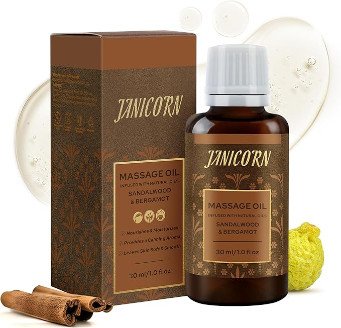 Sandalwood & Bergamot Aromatherapy Oil for Face & Body Massage – Plant-Based Blend for Hydrating & Nourishing Care, Woody-Citrus Aroma for Refreshing and Balancing Self-Care, 1 fl oz / 30 ml - Bloomnest