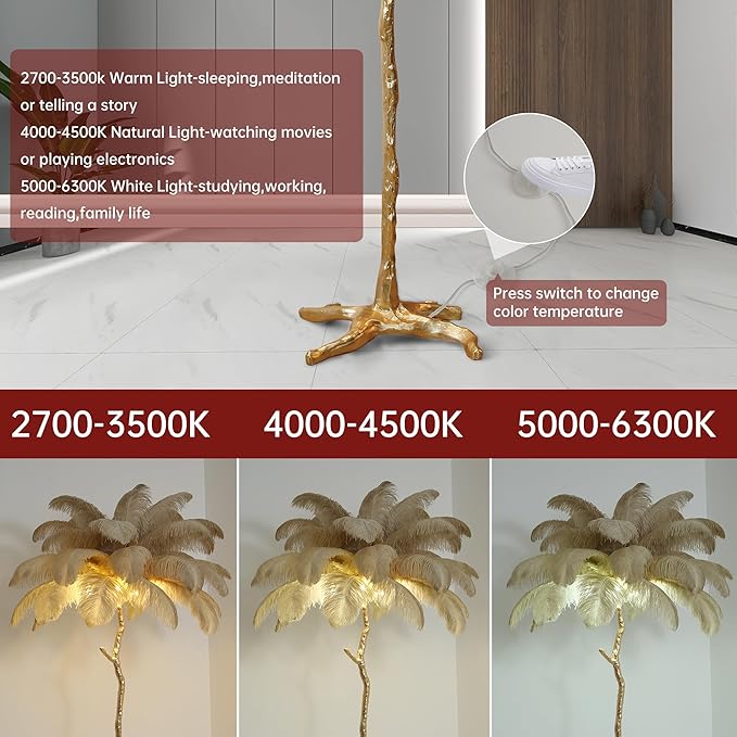 MAYOLA Luxury Resin Ostrich Feather Lamp, 35 Pieces Real Ostrich Feathers,Floor Lamp for Living Room, Bedroom and Office 67” Tall Feather Lamp(Ostrich Color, Floor Lamp) - Bloomnest