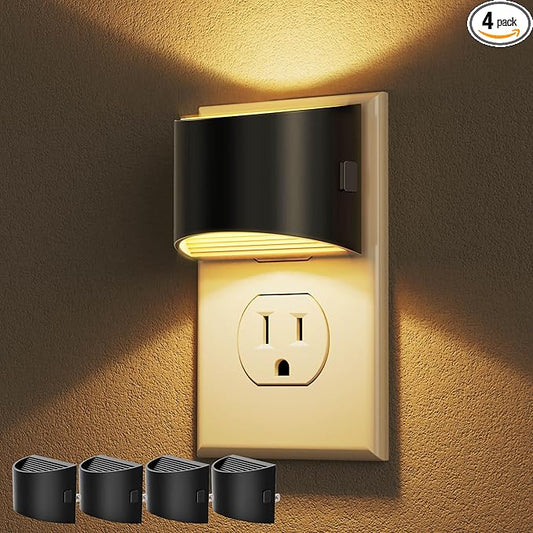 DORESshop LED Night Light[4 Pack], Night Lights Plug into Wall, 3 Level Brightness Adjustable Plug in Night Light, Dusk to Dawn Sensor, Nightlights for Adults, Bedroom, Bathroom, Hallway, 3000K - Bloomnest