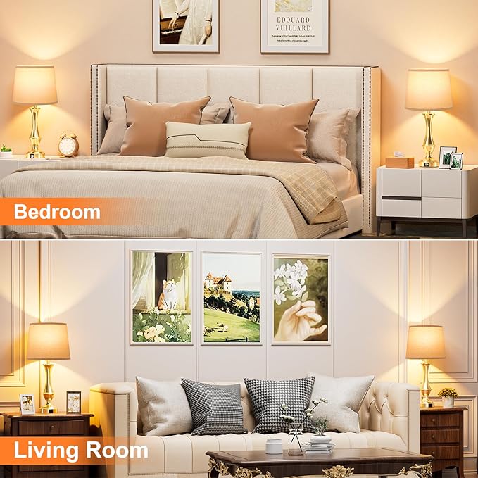 Seealle Upgraded Touch Lamps for Night Stands Set of 2 - Bedside Lamps with USB C+A, 3 Way Dimmable for Bedroom Living Room End Tables Office (Brown&Gold) - Bloomnest