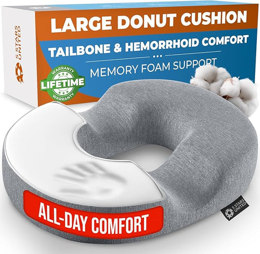 5 STARS UNITED Donut Pillow Hemorrhoid Tailbone Cushion – Large Cushion for Pain Relief – Coccyx, Prostate, Sciatica, Pelvic Floor, Pressure Sores, Pregnancy, Postpartum Recovery, Gray - Bloomnest