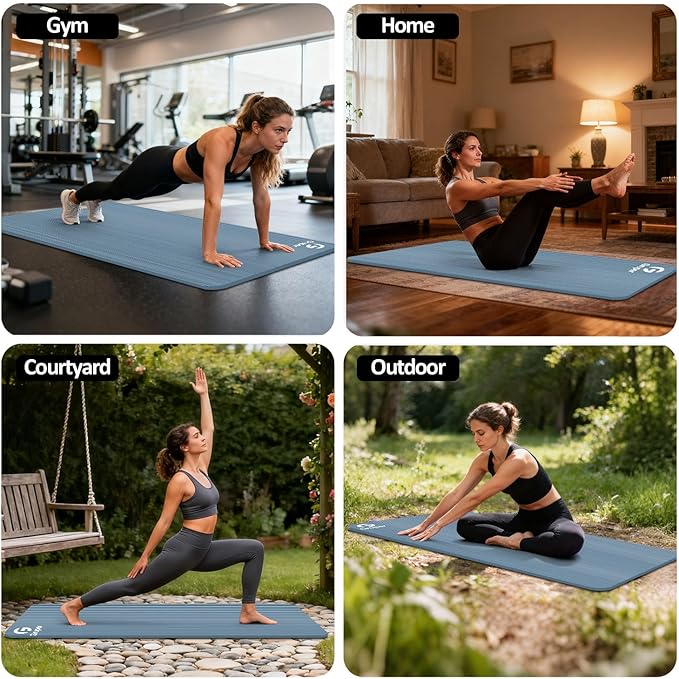 Yoga Mat Non Slip NBR Thick Yoga Mat, 72"L x 32"/24"W x 0.6"/0.4"TH (185cm x 80cm/61cm x 15mm/10mm), Anti-Tear Exercise Mat with Carrying Strap and Bag, Workout Mats for Yoga, Pilates, Floor Exercises - Bloomnest
