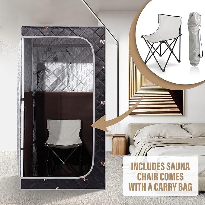 Smartmak Portable Far Infrared Sauna, Full Size Indoor Sauna Tent, Personal Infrared Sauna Spa for Home, with Heated Footpad and Reinforced Chair (Gray, 33.88" x 33.88" x 66.59") Smartmak