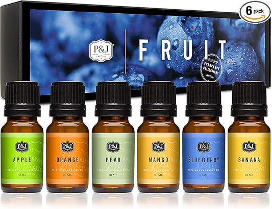 P&J Trading Fragrance Oil Fruit Set | Orange, Mango, Apple, Blueberry, Banana, and Pear Candle Scents for Candle Making, Freshie Scents, Soap Making Supplies, Diffuser Oil Scents - Bloomnest