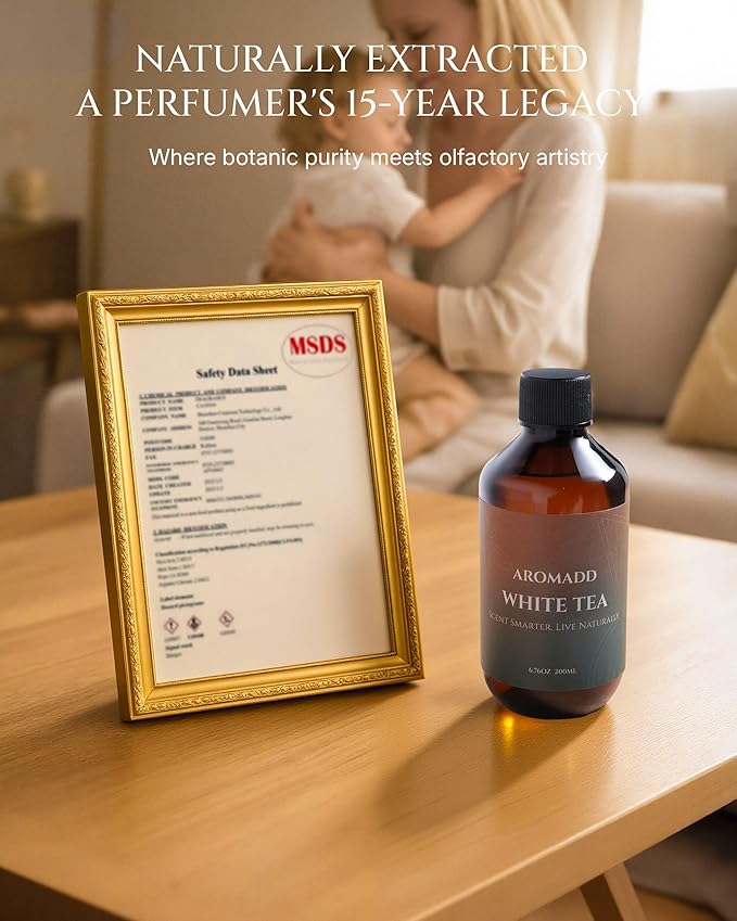Aromadd White Tea Diffuser Oil Inspired by Luxury Hotel Scent, Essential Oils for Waterless Diffuser, White Tea & Bergamot, Long-Lasting & Natural Home Fragrance - 6.76 fl oz (200 mL) - Bloomnest