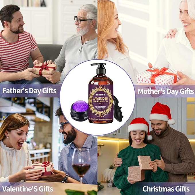 Massage Oil for Massage Therapy,﻿Lavender Oil with Massage Roller Ball & Thumb Saver Massager,SPA Relaxing Massage Oi for Soothing,Massage Kit Spa Gifts for Him Her,Gifts for Men Women - Bloomnest