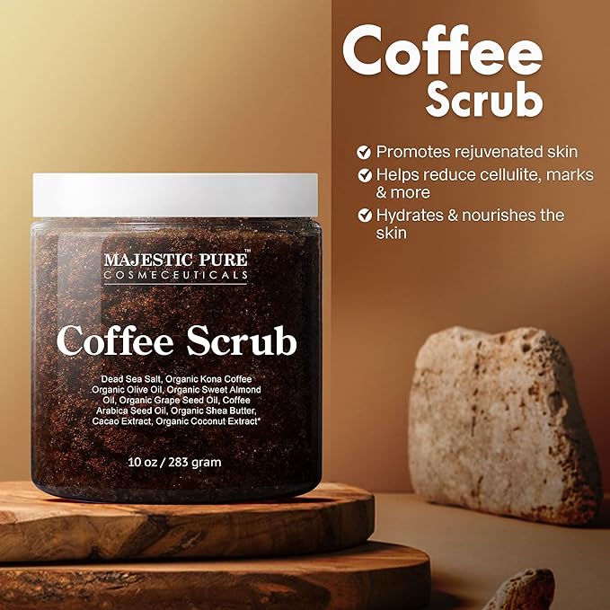 MAJESTIC PURE Arabica Coffee Scrub - All Natural Exfoliating Body Scrub for Skin Care, Stretch Marks, Acne & Cellulite, Reduce the Look of Spider Veins, Eczema, Age Spots & Varicose Veins - 10 Ounces - Bloomnest