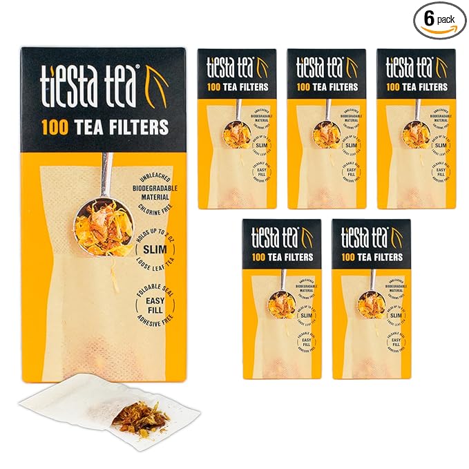 Tiesta Tea Loose Leaf Filters for Brewing, Disposable Infuser for Hot & Iced Drinks, Easy-Fill Steeper, Unbleached Paper, Single-Cup Infuser for Loose Leaves, 100 Empty Bags (6 pack) - Bloomnest