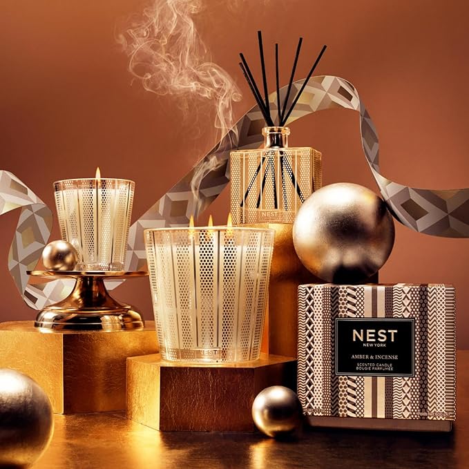 NEST New York Scented 3-Wick Candle, Amber & Incense - 21.2 oz - Up to 100-Hour Burn Time - Reusable Glass Vessel - Bloomnest