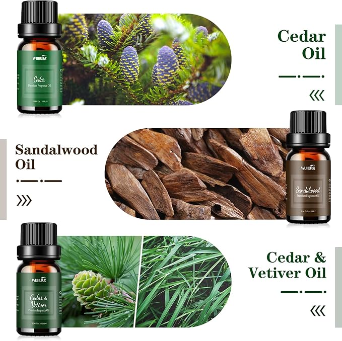 Essential Oils Set, Men Scents Fragrance Oil Essential Oils for Diffuser, Massage, Soap & Candle Making Scents - Sandalwood, Cedar, Cologne, Sweet Tobacco, Rum, Cedar & Vetiver Oils, 6x10ml - Bloomnest