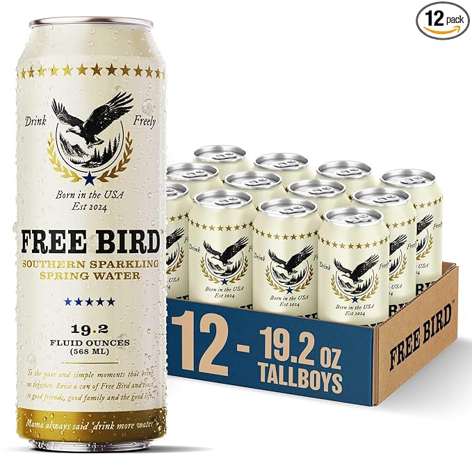 Free Bird, Sparkling Southern Spring Water, 12-Pack (19.2oz Tallboy Cans) – Unflavored Carbonated Zero Sugar, Crisp & Bubbly, Blue Ridge Mountain Water - Bloomnest
