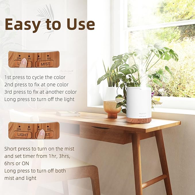 ASAKUKI Essential Oil Diffuser, Aromatherapy Cool Mist Home Humidifier with 7 LED Color Changing Light and Auto-Off Safety Switch, 6 Essential Oils Set, 300ml (Brown with Oils) - Bloomnest