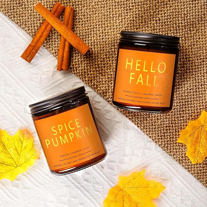 Fall Candles Set | 4 Pack Candles for Home Scented Natural Soy Wax, Autumn Gifts Set for Women Men, Fall Fragrance of Hellofall, Spice Pumpkin, Apple Cider, Hot Cocoa - Bloomnest