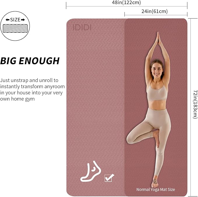 Large Yoga Mat (6'x 4') - Extra Long and Wide 72 x 48 inches, Non-Slip POE Fitness Mat, Eco-Friendly, Thick Wide Exercise Mat for Home Workouts,Ideal for Yoga and Pilates.