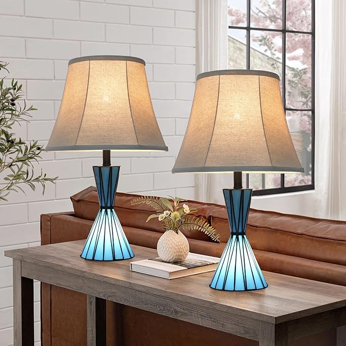 Set of 2 Table Lamps for Bedroom with Stained Glass Night Lights 21'' Bedside Table Lamps with 3-Way Dimmable Desk Lamps for Living Room Home Office - 2 LED Bulbs Included - Bloomnest