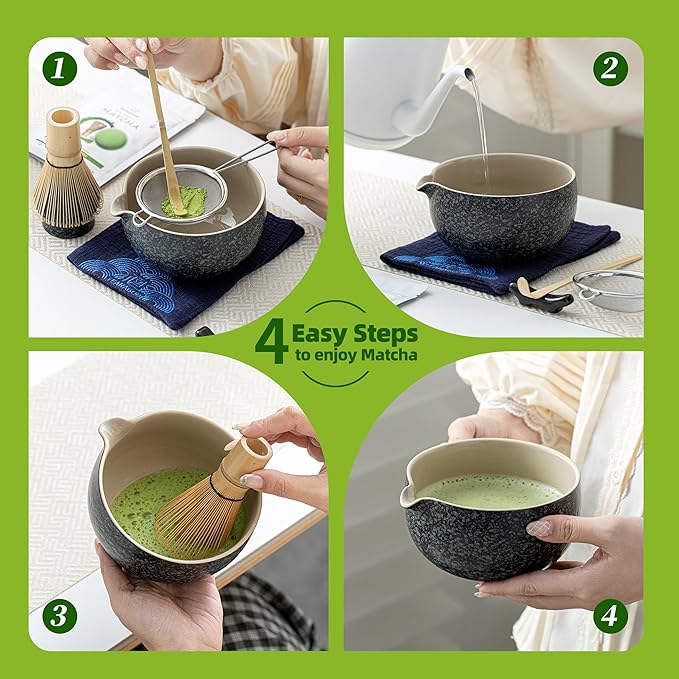 TEANAGOO 9 Pcs Matcha Whisk Set,Ceramic Matcha Set,Matcha Kit for Ceremony,Matcha Tea Set for Making Breakfast/Matcha Latte,Matcha Whisk and Bowl Set with 2 Matcha Cups(7.2oz),Gift for Matcha Lover - Bloomnest