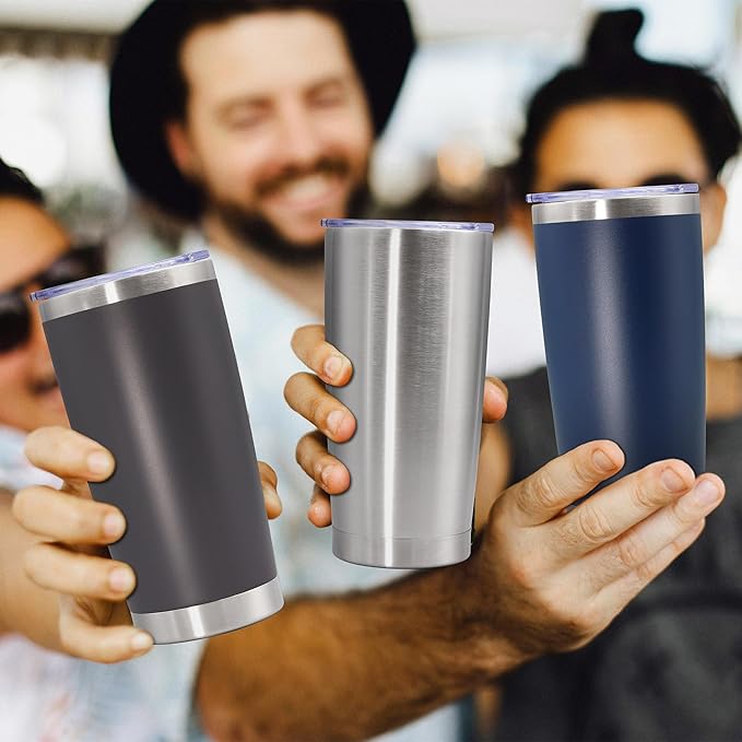 20oz Tumbler Bulk Stainless Steel Tumbler Cup with Lid Vacuum Insulated Double Wall Travel Mug, Durable Powder Coated Travel Coffee Tumbler Mug for Hot & Cold Drinks, Stainless Steel,8 Pack - Bloomnest