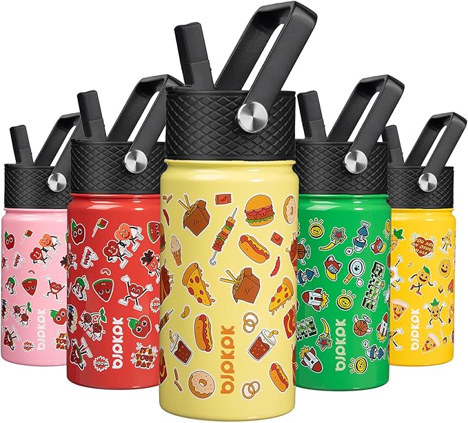 BJPKPK Insulated Water Bottle with Straw Lid, 15 oz Stainless Steel Metal Water Bottles, Reusable Leak Proof BPA Free Water Bottles, Cups, Thermo, Yummy - Bloomnest
